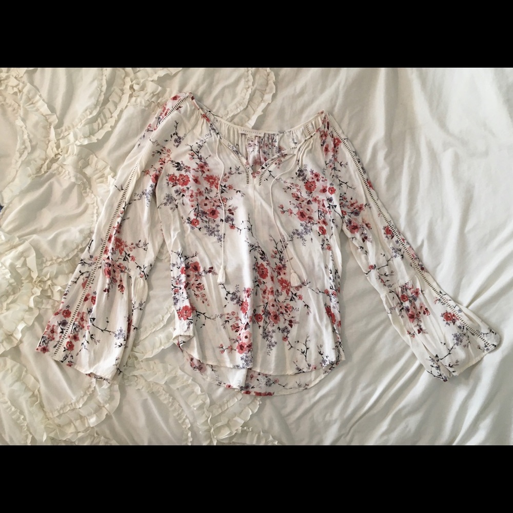 Cherry blossom bell sleeve blouse